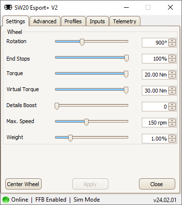 SW20 Esport Plus V2 (20Nm Direct Drive Wheel)